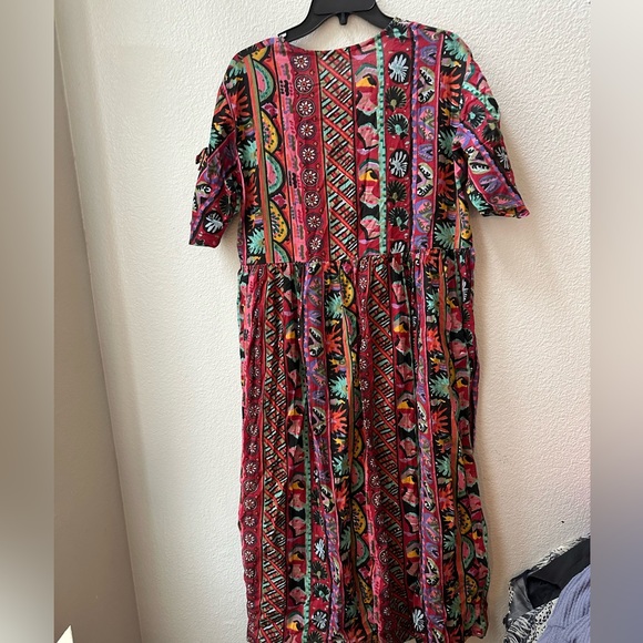 ROBINSONS made in india vintage pink boho graphic short sleeve maxi dress S - Picture 3 of 7